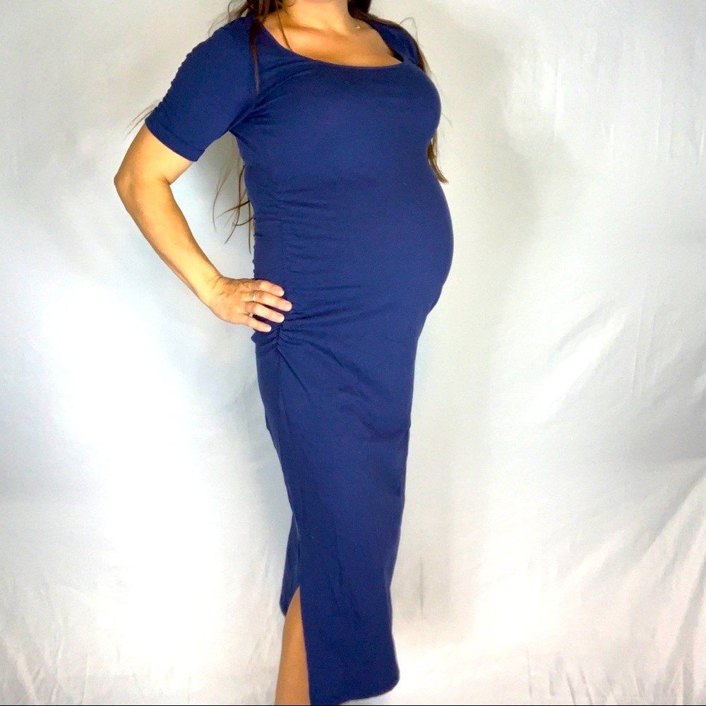 Navy blue cotton maternity maxi/midi dress